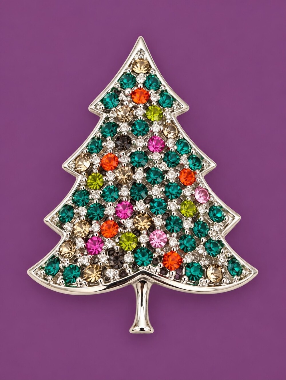 VTG KRAMER Sparkly Christmas Tree Crystal Rhinestone Brooch